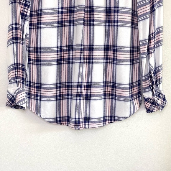 Rails Hunter Plaid Button Down Long Sleeve Shirt White Navy Pink XS - Picture 6 of 12